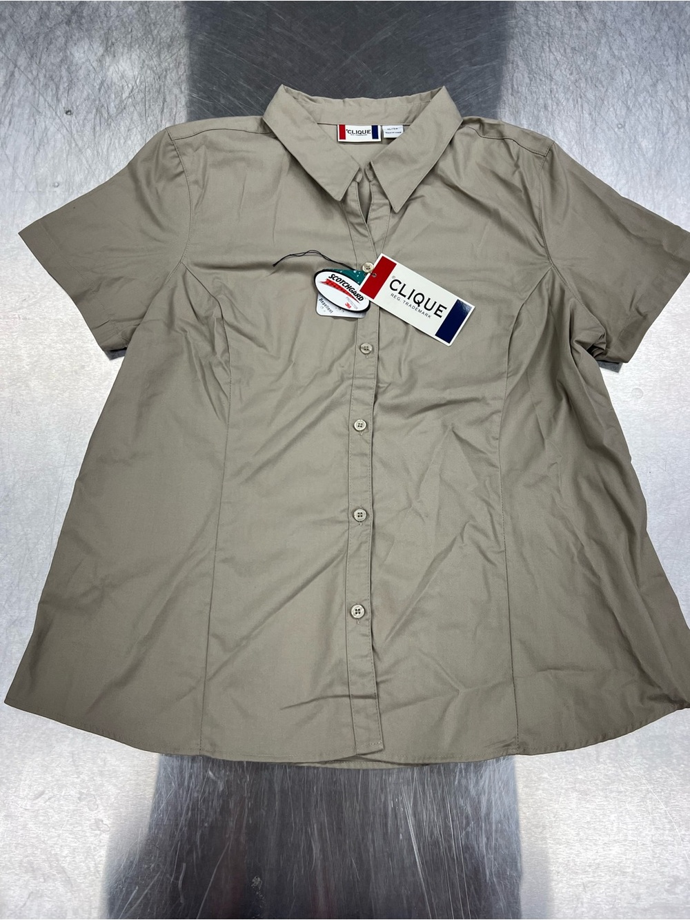 Clique Women's Short Sleeve Button-Down Shirt in Taupe Women’s XL